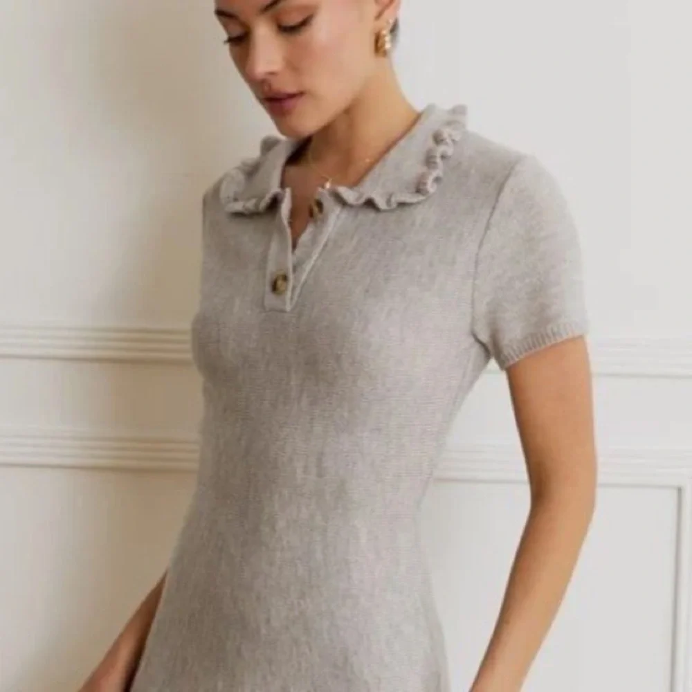 Sunday Edition- Short Sleeve Sweater Dress-Gray-Size Large